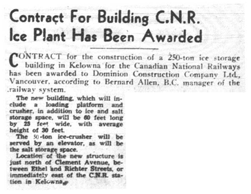 New C.N. Ice House Contract Awarded, Kelowna Courier, May 16, 1949